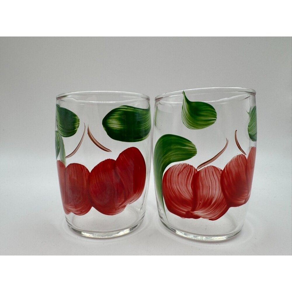 2 Bartlett Collins Gay Fad Handpainted juice glasses Cherries 3.25"